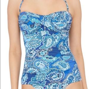NWT Blue Paisley Swim Tankini top: strapless or no